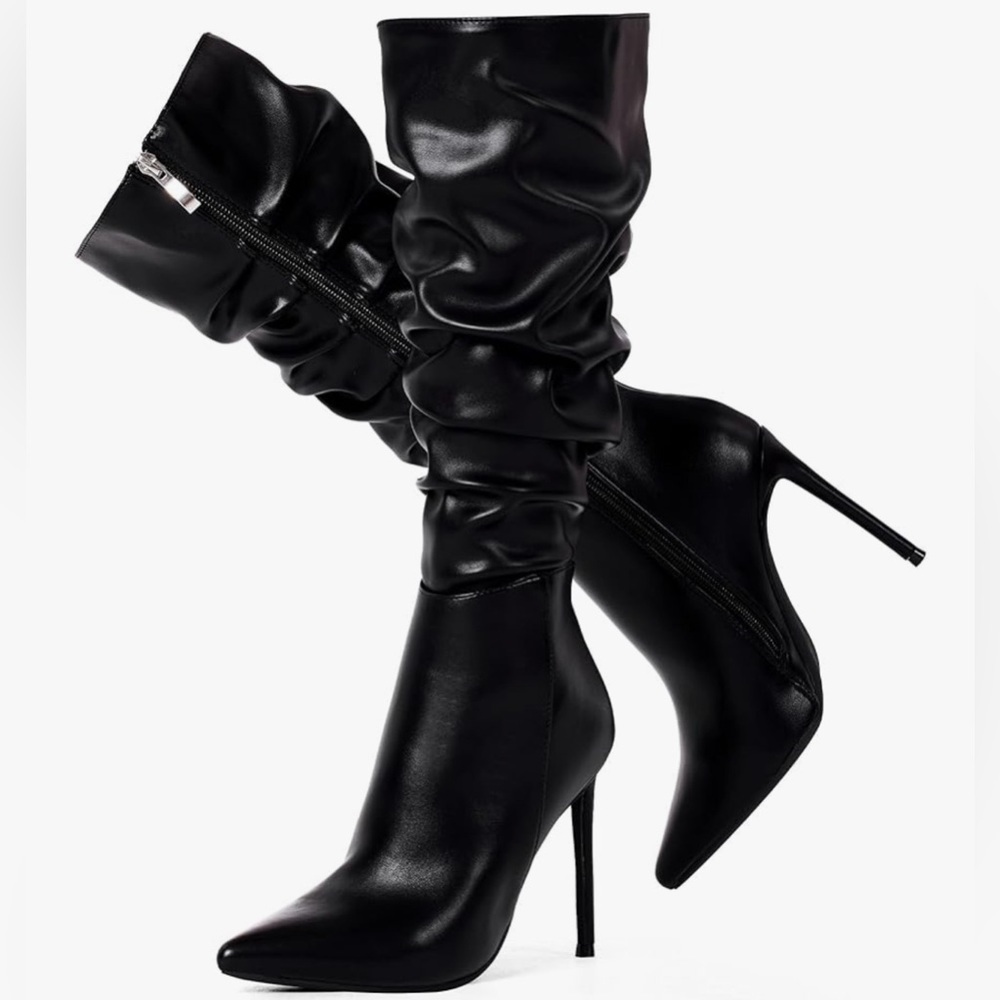 Elisabet Tang Knee High‎ Boots Size 9 Black Matte Slouchy Stiletto New